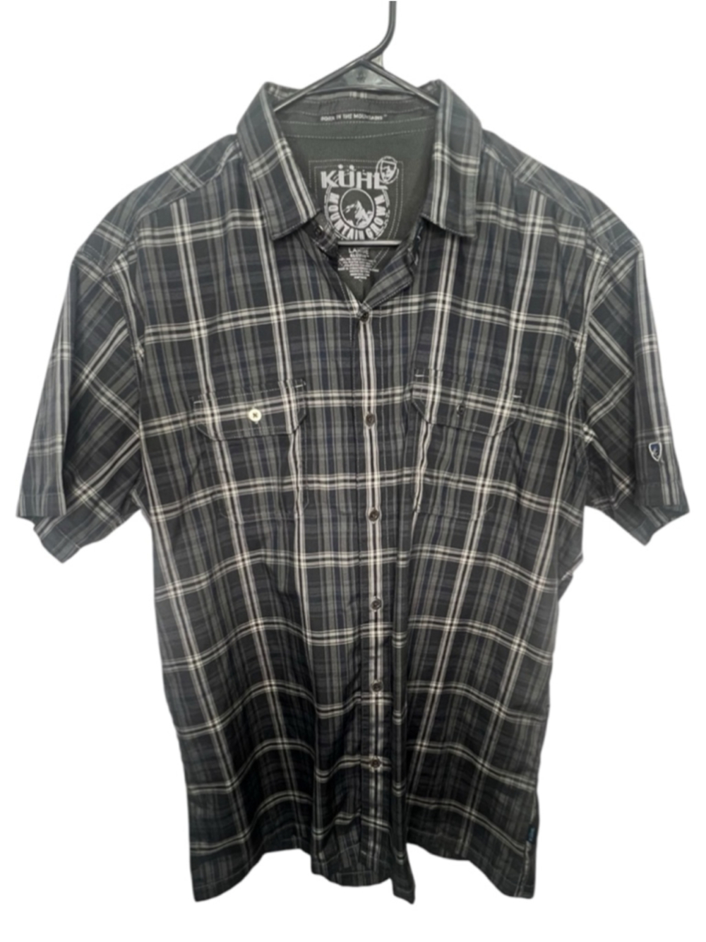 KUHL Grey Eloxur Plaid Short Sleeve Button Down Collared Shirt